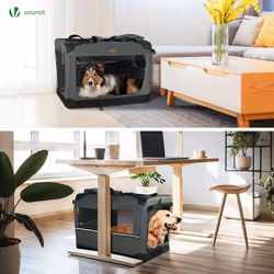 VOUNOT Pet Carrier Bag Portable Foldable Dog Cat Travel Carrier Bag, 3 Entry Doors, Breathable Mesh and Padded Handles, L Grey