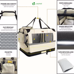 VOUNOT Pet Carrier Bag Portable Foldable Dog Cat Travel Carrier Bag, 3 Entry Doors, Breathable Mesh and Padded Handles, XL Beige - Additional view 5