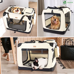 VOUNOT Pet Carrier Bag Portable Foldable Dog Cat Travel Carrier Bag, 3 Entry Doors, Breathable Mesh and Padded Handles, XL Beige - Additional view 6
