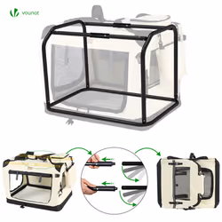 VOUNOT Pet Carrier Bag Portable Foldable Dog Cat Travel Carrier Bag, 3 Entry Doors, Breathable Mesh and Padded Handles, XL Beige - Additional view 7