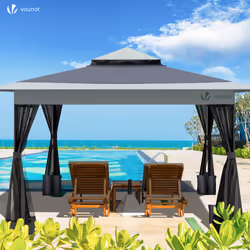 VOUNOTÂ 3.6x3.6mÂ PopÂ UpÂ GazeboÂ withÂ MeshÂ Side DoubleÂ RoofÂ MarqueeÂ PartyÂ Tent,Â Grey - Additional view 2