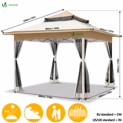 VOUNOTÂ 3.6x3.6mÂ PopÂ UpÂ GazeboÂ withÂ MeshÂ Side DoubleÂ RoofÂ MarqueeÂ PartyÂ Tent, Beige - Additional view 5