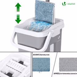 VOUNOT Flat Mop and Bucket set 2-in-1 Hands Free Squeeze with 6 Mop Pads, Grey
