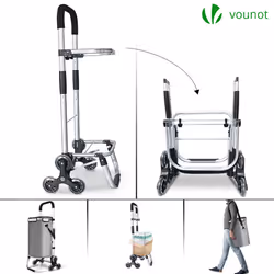 VOUNOT Folding Shopping Trolley on 6 Wheels, Aluminium Lightweight Shopping Cart with Insulated Cooling Bag, 50L Grey