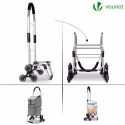 VOUNOT Folding Shopping Trolley on 6 Wheels, Aluminium Lightweight Shopping Cart, 45L Grey