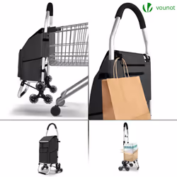 VOUNOT Folding Shopping Trolley, Aluminium Lightweight Shopping Cart 45L Black - Additional view 4