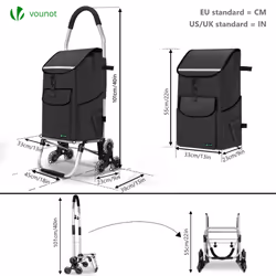 VOUNOT Folding Shopping Trolley, Aluminium Lightweight Shopping Cart 45L Black - Additional view 6