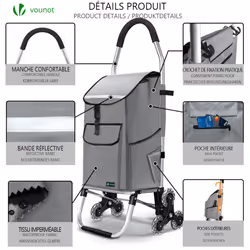 VOUNOT Folding Shopping Trolley, Aluminium Lightweight Shopping Cart 45L Grey