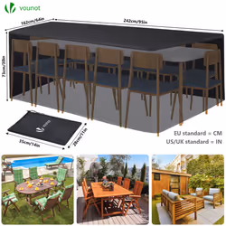 VOUNOT Garden Furniture Covers 242x162x73cm Waterproof Patio Set Cover Black