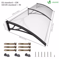 VOUNOT 200x80cm Front Door Canopy Porch Outdoor Awning, Rain Shelter, Black - Additional view 5