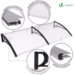 VOUNOT 200x80cm Front Door Canopy Porch Outdoor Awning, Rain Shelter, Black - Additional view 6