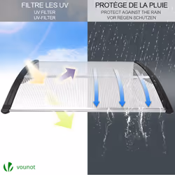 VOUNOT 100x80cm Front Door Canopy Porch Outdoor Awning, Patio Rain Shelter, Black - Additional view 3