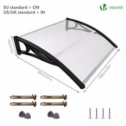 VOUNOT 100x80cm Front Door Canopy Porch Outdoor Awning, Patio Rain Shelter, Black - Additional view 5