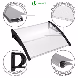 VOUNOT 100x80cm Front Door Canopy Porch Outdoor Awning, Patio Rain Shelter, Black - Additional view 6