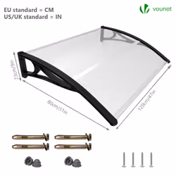 VOUNOT 120x80cm Front Door Canopy Porch Outdoor Awning, Patio Rain Shelter, Black - Additional view 5