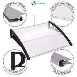 VOUNOT 120x80cm Front Door Canopy Porch Outdoor Awning, Patio Rain Shelter, Black - Additional view 6