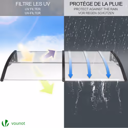 VOUNOT 200x80cm Front Door Canopy Porch Outdoor Awning, Patio Rain Shelter, Black - Additional view 3