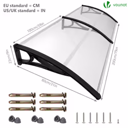 VOUNOT 200x80cm Front Door Canopy Porch Outdoor Awning, Patio Rain Shelter, Black - Additional view 5