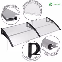 VOUNOT 200x80cm Front Door Canopy Porch Outdoor Awning, Patio Rain Shelter, Black - Additional view 6