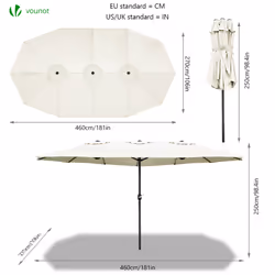 VOUNOT Double Garden Parasol with Hand Crank with Cover, 4.6m Beige - Additional view 2
