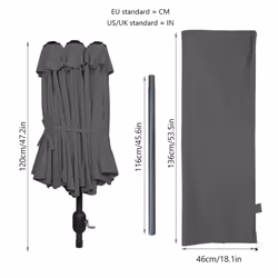 VOUNOT 3m Double Garden Parasol Table Umbrella, with Crank Handle Cover Grey - Additional view 3