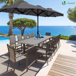 VOUNOT 3m Double Garden Parasol Table Umbrella, with Crank Handle Cover Grey - Additional view 6