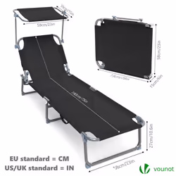VOUNOT Textilene Folding Sun Loungers Set of 2 with Backrest & Sunshade, Black