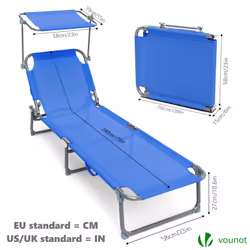 VOUNOT Textilene Folding Sun Loungers Set of 2 with Backrest & Sunshade, Blue