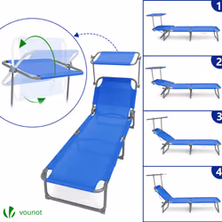 VOUNOT Textilene Folding Sun Loungers Set of 2 with Backrest & Sunshade, Blue