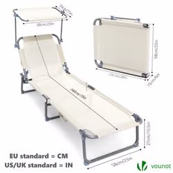 VOUNOT Textilene Folding Sun Loungers Set of 2 with Backrest & Sunshade, Beige