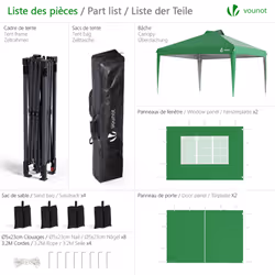 VOUNOT 3x3m Pop Up Gazebo with Sides, Central Lock System & 4 Weight Bags, Green - Additional view 2