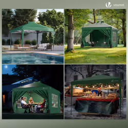 VOUNOT 3x3m Pop Up Gazebo with Sides, Central Lock System & 4 Weight Bags, Green - Additional view 4