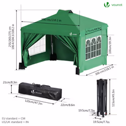 VOUNOT 3x3m Pop Up Gazebo with Sides, Central Lock System & 4 Weight Bags, Green - Additional view 6