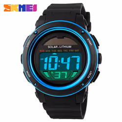 NEW SKMEI Brand Men Watch Outdoor Solar energy Military Sports Watches Digital Electronic Wristwatch - Blue