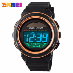 NEW SKMEI Brand Men Watch Outdoor Solar energy Military Sports Watches Digital Electronic Wristwatch - Gold