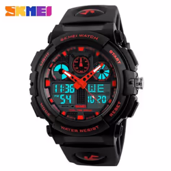 SKMEI Luxury Men Sports LED Digital Watch Military Wristwatch Waterproof Calendar Clock Stopwatch - Red