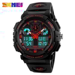 SKMEI Luxury Men Sports LED Digital Watch Military Wristwatch Waterproof Calendar Clock Stopwatch - Red