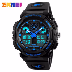 SKMEI Luxury Men Sports LED Digital Watch Military Wristwatch Waterproof Calendar Clock Stopwatch - Blue