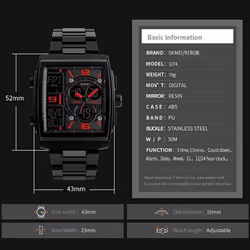 Skmei Sport Men Dual Display Digital Quartz Multifunction Countdown Watch 50M Waterproof  Wristwatch 1274 - Red