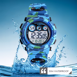 Men&apos;s Student Children&apos;s Electronic Watch Multi-function Sports Watch   50M Waterproof Colorful LED - Army Green