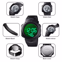 SKMEI New Sports Watches Men Outdoor Fashion Digital Watch Multifunction 100M Waterproof Wristwatches Man 1560 - Black