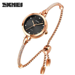 SKMEI Fashion Women Watches Japan Quartz movement Ultra Slim Bracel Female Girl Clock Ladies Wristwatches - Black