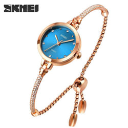 SKMEI Fashion Women Watches Japan Quartz movement Ultra Slim Bracel Female Girl Clock Ladies Wristwatches - Blue