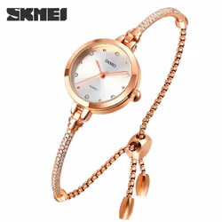 SKMEI Fashion Women Watches Japan Quartz movement Ultra Slim Bracel Female Girl Clock Ladies Wristwatches - Silver