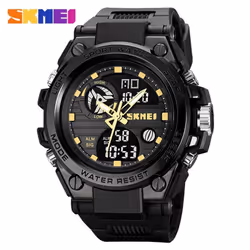 SKMEI New Fashion Sport Digital Watch Dual Display EL Light Alarm Watches Multifunction 50M Waterproof Watch for Men 2031 - Black