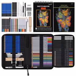 Prina 76 Pack Drawing Set Sketching Kit  Pro Art Sketch Supplies with 3-color Sketchbook  Include Tutorial  colored  graphite ...