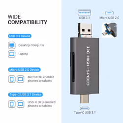 Metal SD Card Reader, USB 3.1 Micro USB 2.0 Type-C 3.1 Easy Card Reader USB OTG Adapter for UHS-II UHS-I SD SDHC SDXC Micro SD Micro SDHC Micro SDXC