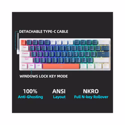 ) Machenike K500-B61 Mini Mechanical Gaming Keyboard 60% RGB Backlit 61Keys - Red Switch (White