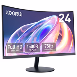 24-Inch Curved Computer Monitor- Full HD 1080P 75Hz Gaming Monitor 1500R Monitor HDMI VGA, Tilt Adjustment, Eye Care, Black