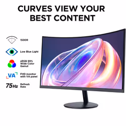 24-Inch Curved Computer Monitor- Full HD 1080P 75Hz Gaming Monitor 1500R Monitor HDMI VGA, Tilt Adjustment, Eye Care, Black